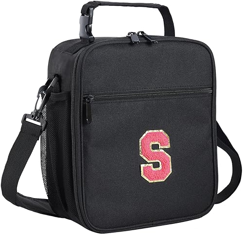 Miniatura 78 de ELEFOCUS Lonchera aislada con inicial para mujeres y hombres, bolsa de almuerzo personalizada con monograma con correa de hombro ajustable para