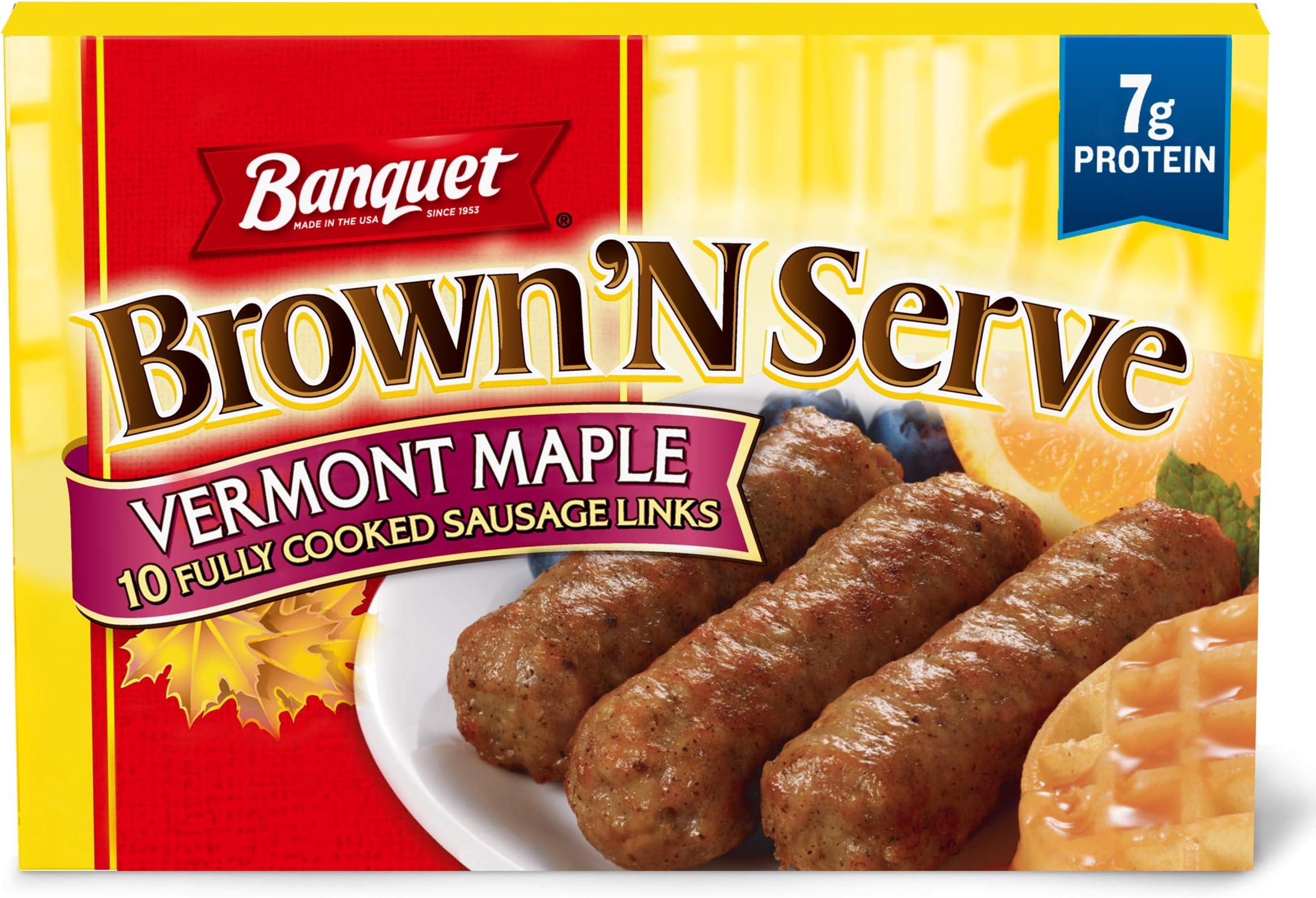 Banquet Brown 'N Serve Vermont Maple Fully Cooked Sausage Links, Frozen Breakfast, 6.4 oz.