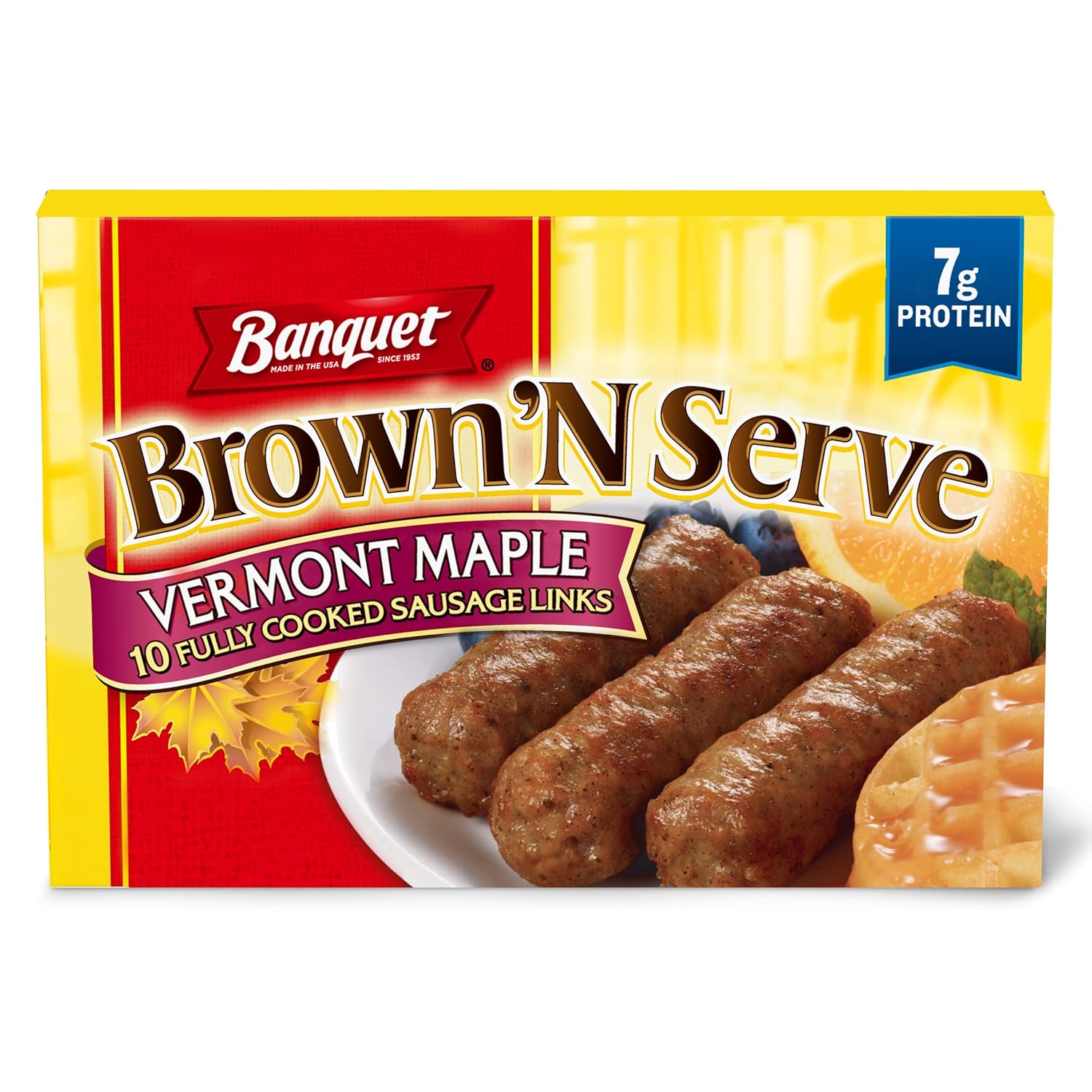 Banquet Brown ‘N Serve Vermont Maple Fully Cooked Sausage Links, Frozen Meat, 10 Count, 6.4 OZ