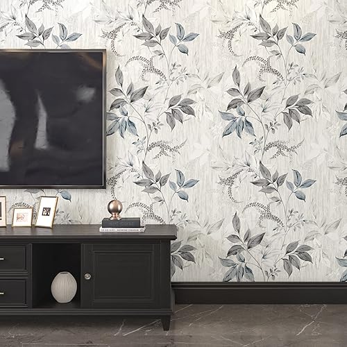 Miniatura 2 de Wallercity Papel tapiz de hojas grises para despegar y pegar, papel tapiz de hojas florales, 17.5 x 315 pulgadas, vinilo autoadhesivo de hojas de