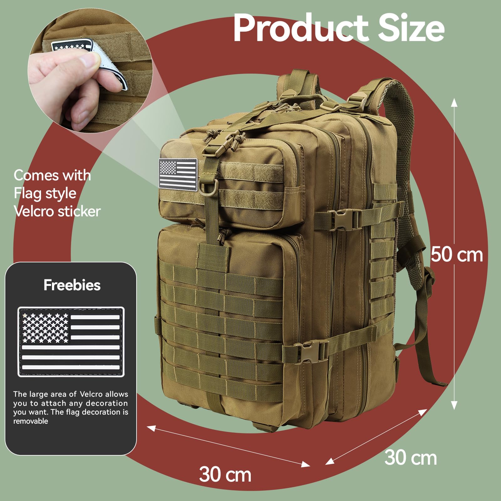 Delgeo Mochila Tactica 45L Militar, Gran Capacidad 45 * 30 * 20cm Mochila Crossfit, Plegable Impermeable Mochila Para Montañismo,Senderismo,Camping y Viajes (Caqui) ASIN