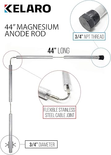 Miniatura 3 de Varilla de ánodo de calentador de agua de magnesio (44 pulgadas flexible) 3/4" rosca NPT para Rheem, Reliance, Richmond, Kenmore, GE por Kelaro