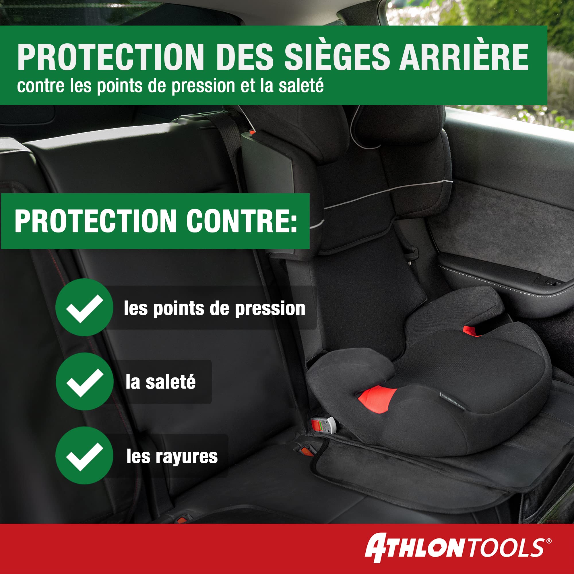 ATHLON TOOLS Tapis de siège Auto avec Protection latérale - Ajustement Optimal - Compatible Isofix - Rembourrage épais - pour sièges Enfants, Coques bébé et rehausseurs