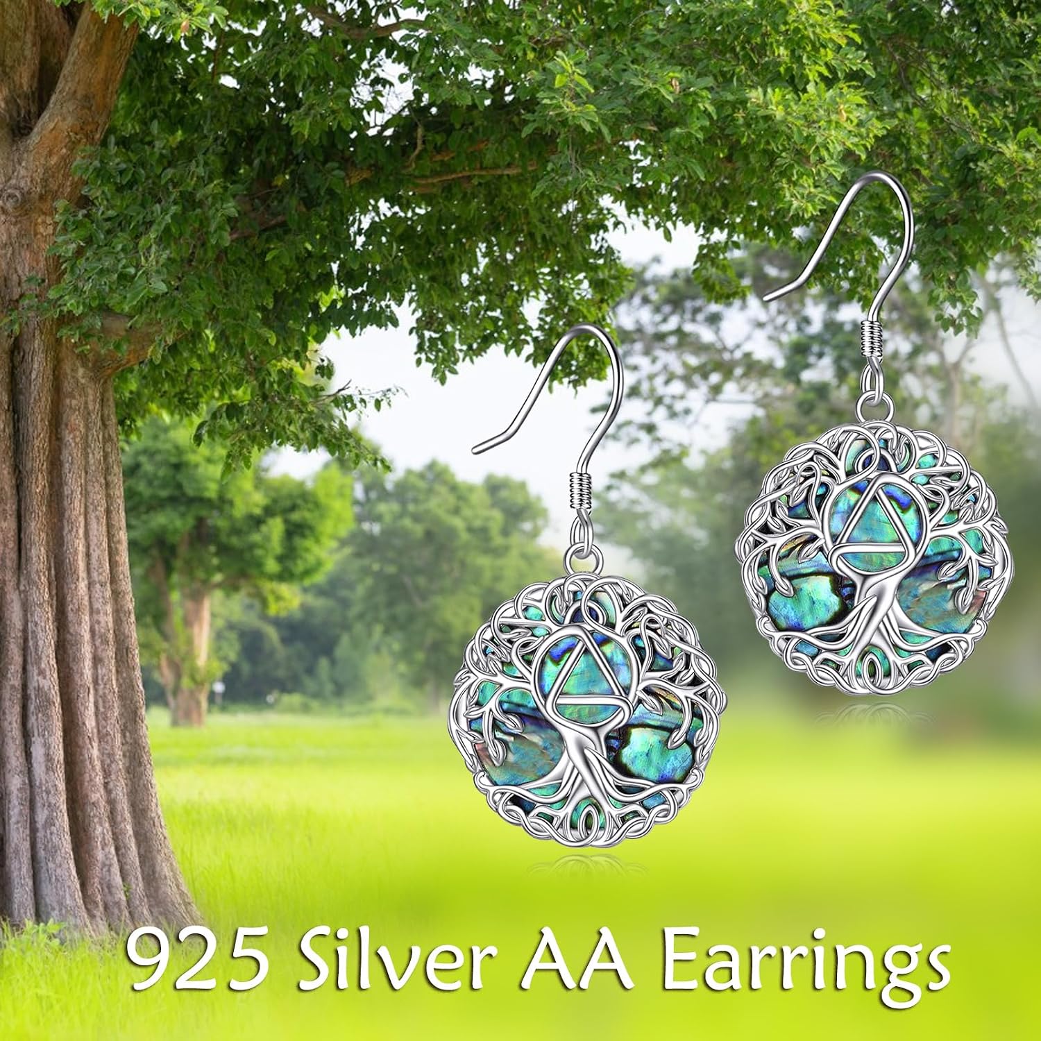 YFN Tree of Life Earrings Sterling Silver Tree Life Eardrop with Abalone Shell Dangle Drop Earrings Jewelry Gifts for Women