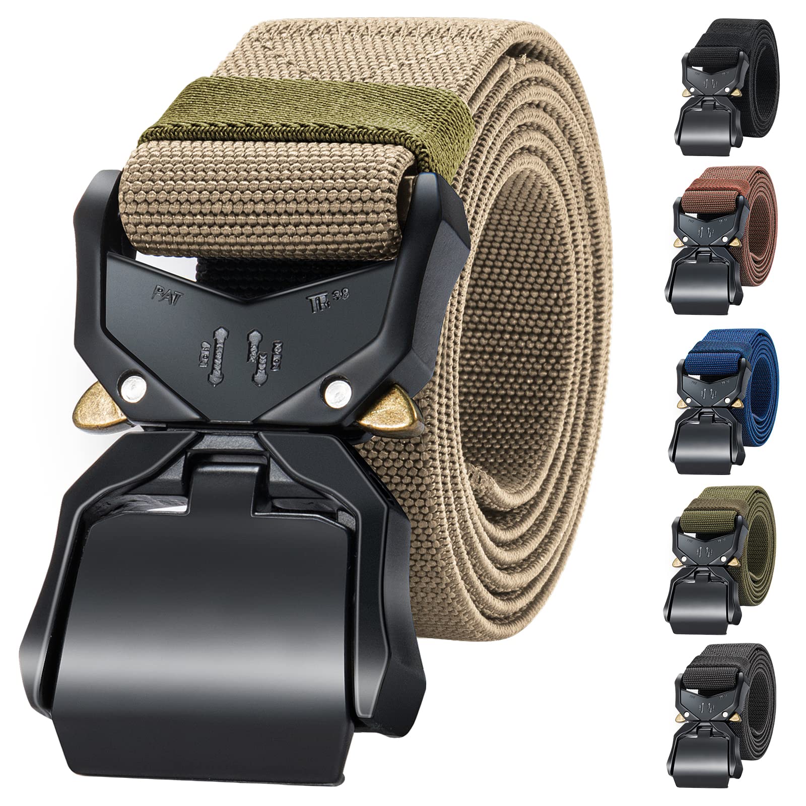Yardoor Tactical Belts for Men,Military Hiking Rigger 1.5" Nylon Web Work Belt with Heavy Duty Quick Release Buckle, Tan, 42/46W x 53L/L