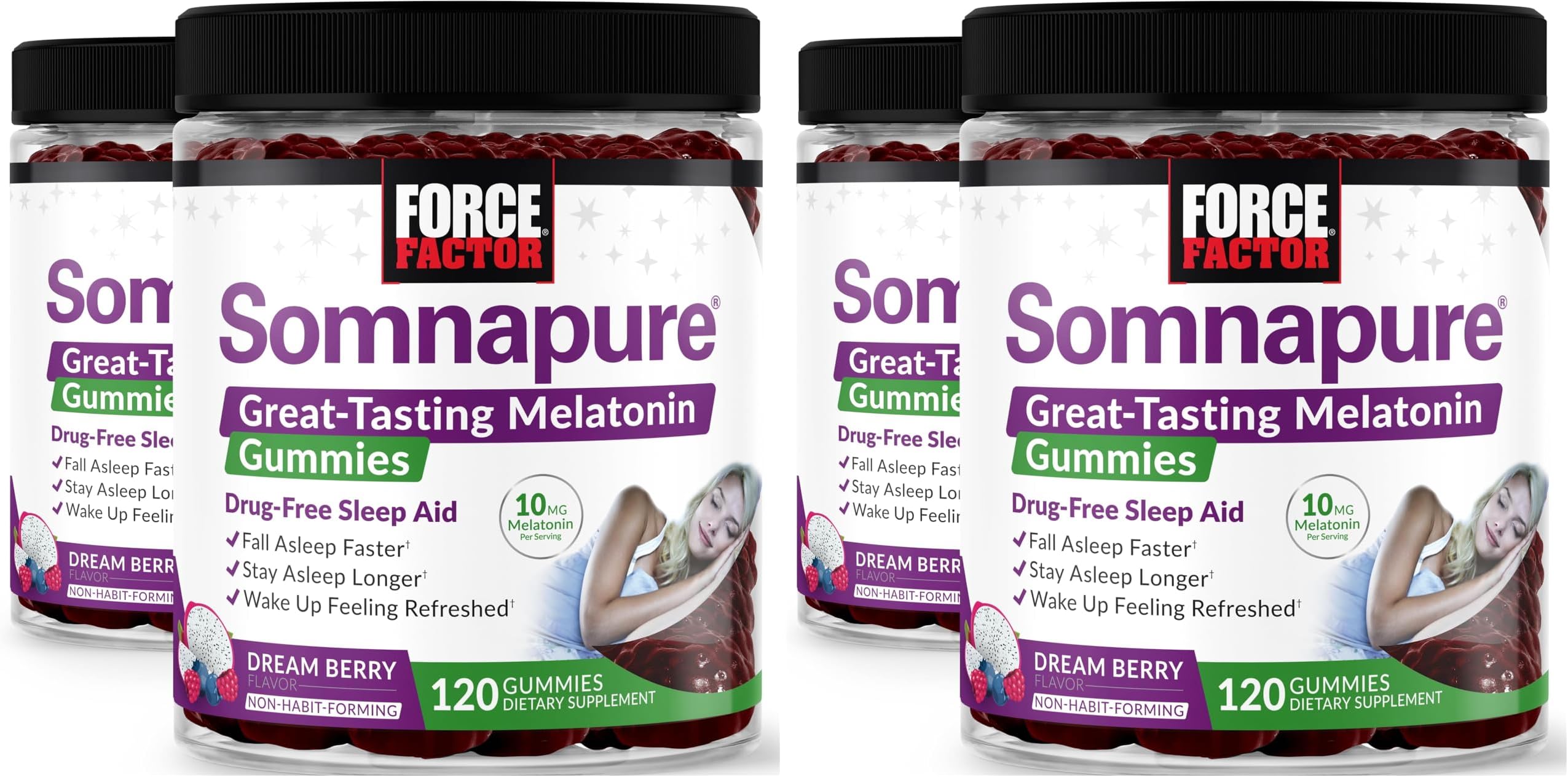 Force Factor Somnapure Gummies with Melatonin, Drug-Free Sleep Support Supplement for Adults with Occasional Sleeplessness, Dream Berry Flavor, 120 Count (Pack of 4)