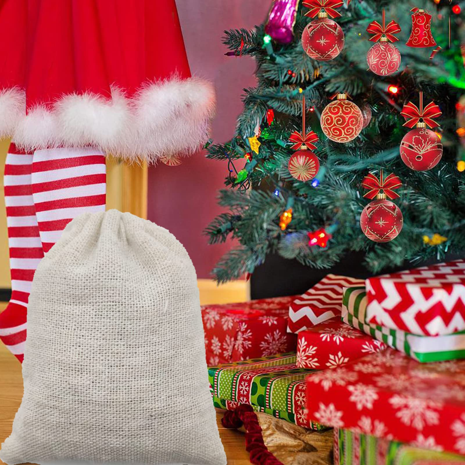 20 Sacchetti Di Iuta 30x40 Cm Con Coulisse - Bustine Per Regali, Natale, Fai Da Te E Giardino