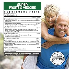 COUNTRY FARMS Super Fruits and Veggies Capsules, Whole Food Supplement, Powerful Antioxidant, Supports Energy, Immune Health, Boosts Digestive Health, 30 Organic Super Foods, 60 Servings, 2 Pack