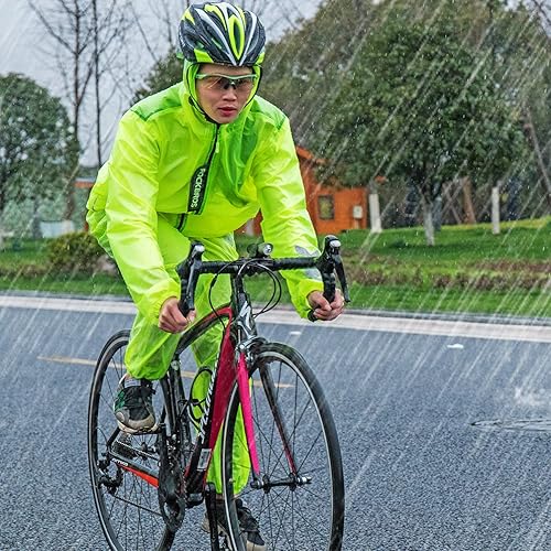 Miniatura 4 de ROCKBROS Chaqueta de lluvia de ciclismo para hombre, pantalones de ciclismo 100% impermeable, traje de ciclismo transpirable, pantalones para lluvia