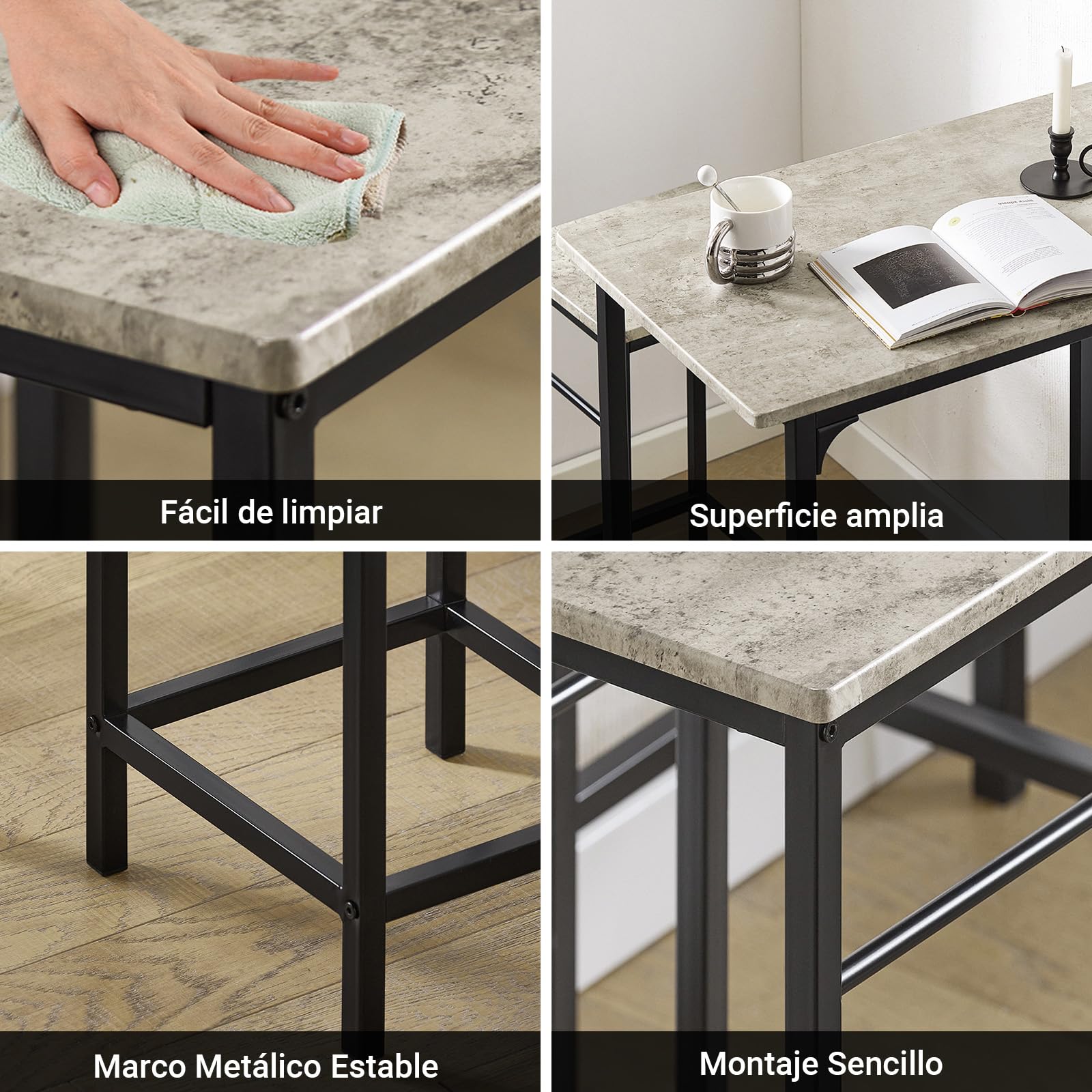 SoBuy Juego de Mesa Alta para Comedor, Conjunto de Bar con 2 Taburetes, Mesa de Cocina Moderna Ideal para Espacios Reducidos, OGT10-HG