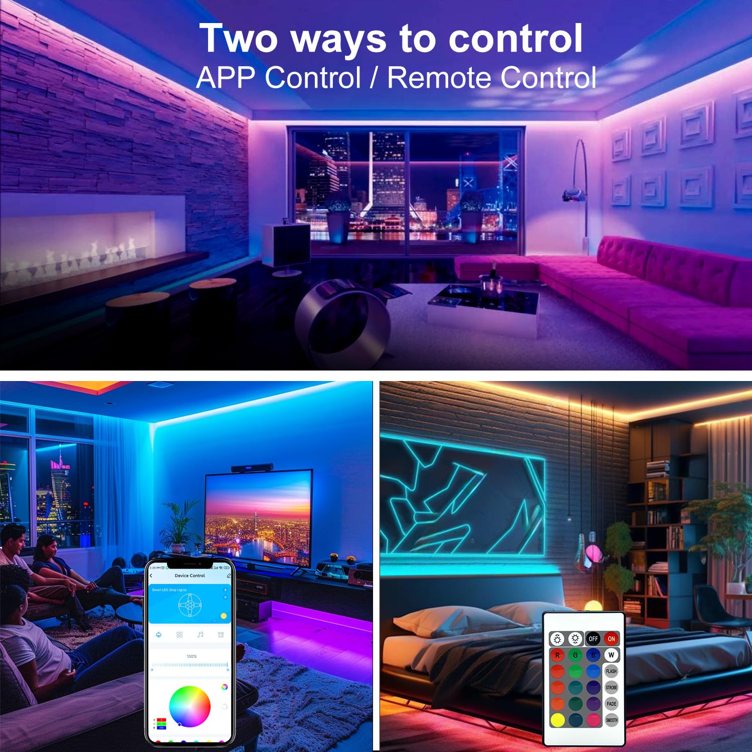 dalattin LED-Lichter für Schlafzimmer, 30 m, intelligenter LED-Streifen mit Fernbedienung, RGB-LED-Lichtstreifen, Musik-Synchronisation, Farbwechsel, Dekoration