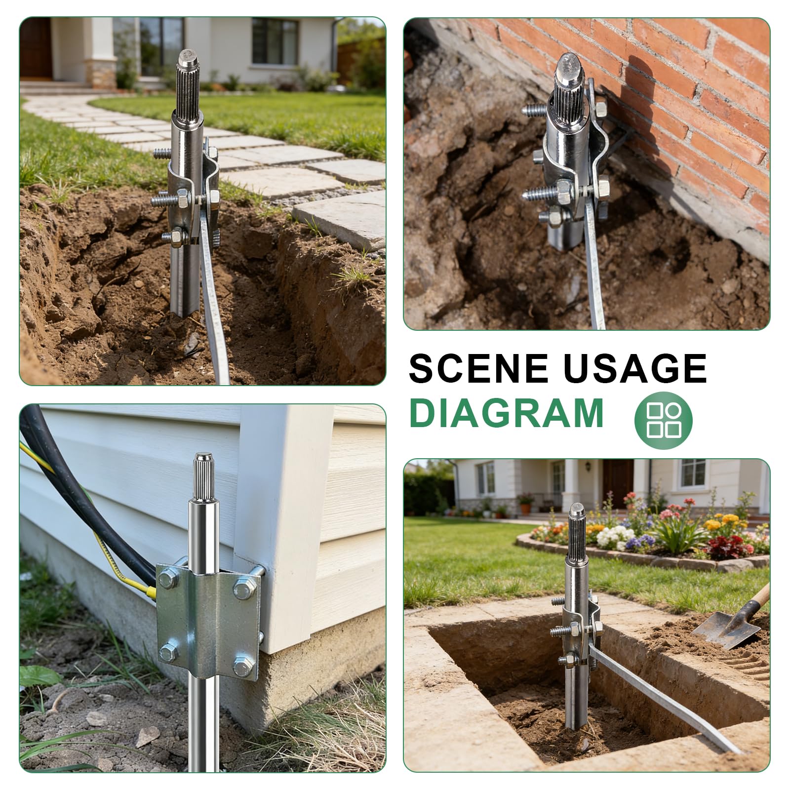 Juego Puesta a Tierra V4A, 3 Piezas Barra de Puesta a Tierra 1m Ø20 mm con Ductor y Terminal, para Instalaciones Fotovoltaicas, Protección Contra Rayos e Instalación Eléctrica