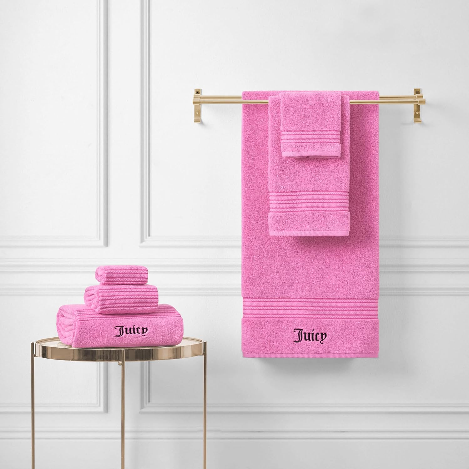 Juicy Couture Alyssa Luxurious 6 Piece Bath Towel Set - (2) Bath Towels, (2) Hand Towels, and (2) Washcloths - Hot Pink Premium Bathroom Towel Set