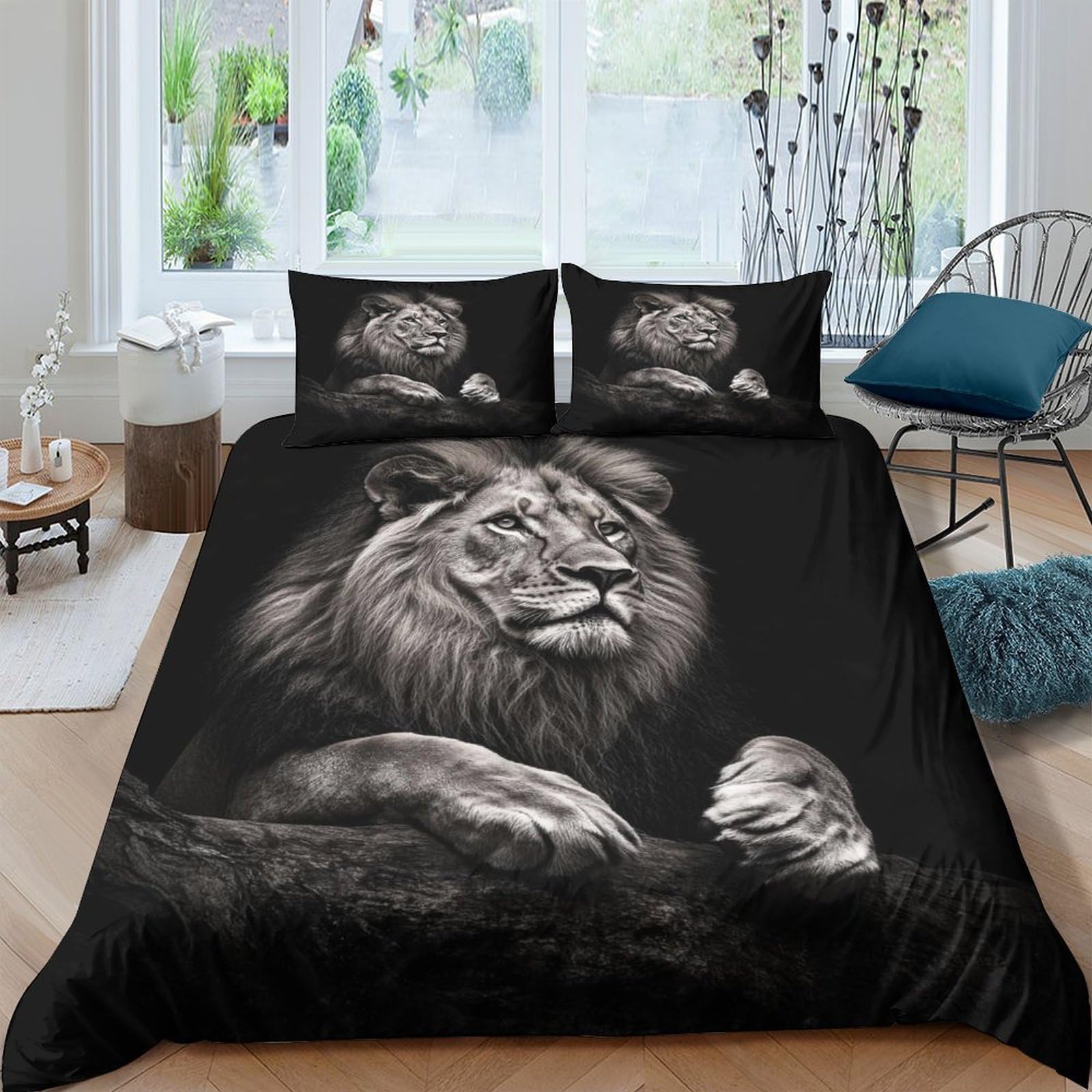 Ctjqhvkz Style-8 3D Printed Majestic Lion Fitted Sheet Microfiber Soft Black Wild Animal Bed Cover For Bedroom Guest Room Decor Single（135X200cm）