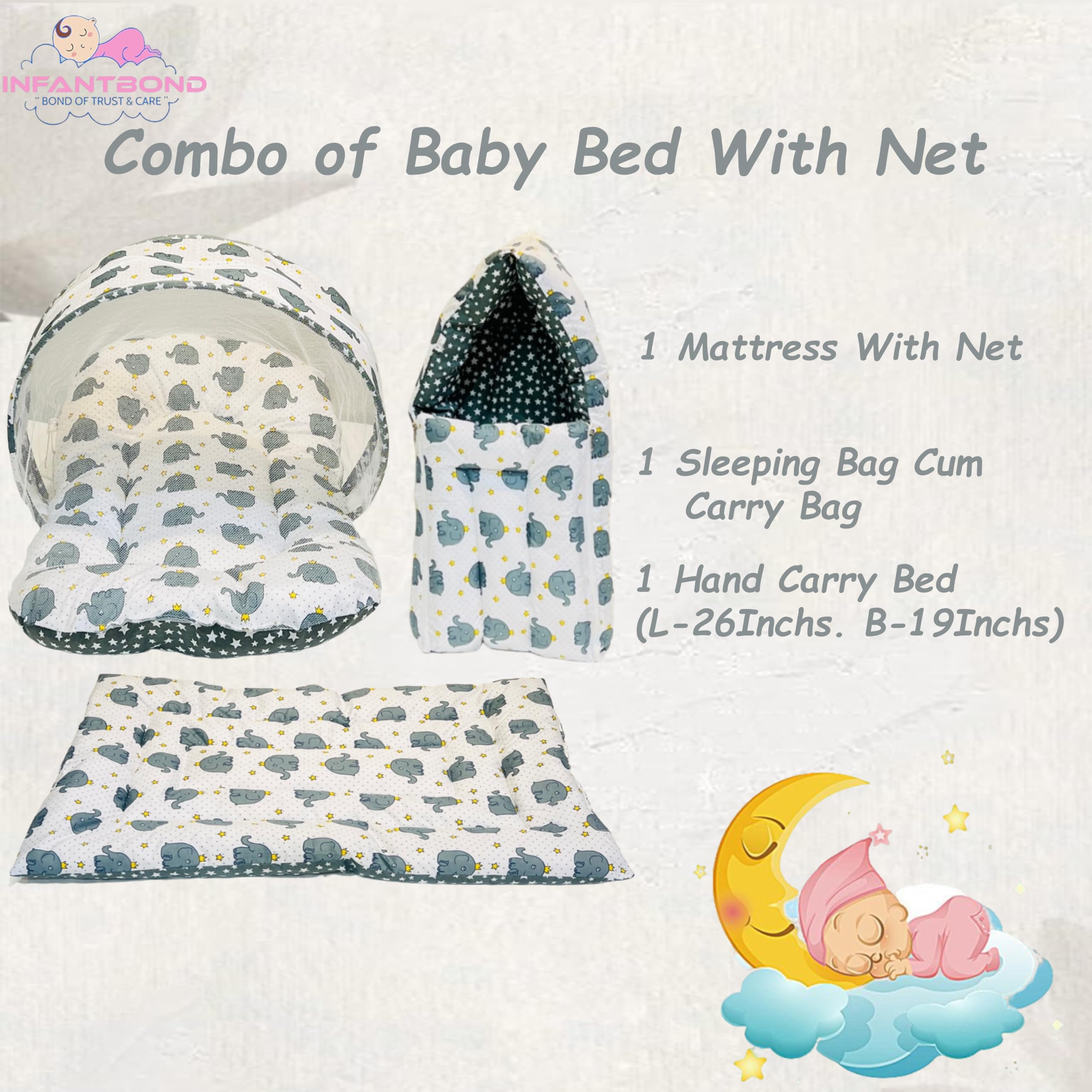 Infantbond Combo of Baby Bedding Set | Baby Bed | Newborn Baby Bedding All (0-6 Months) (Elephant) (3, Grey E) 1