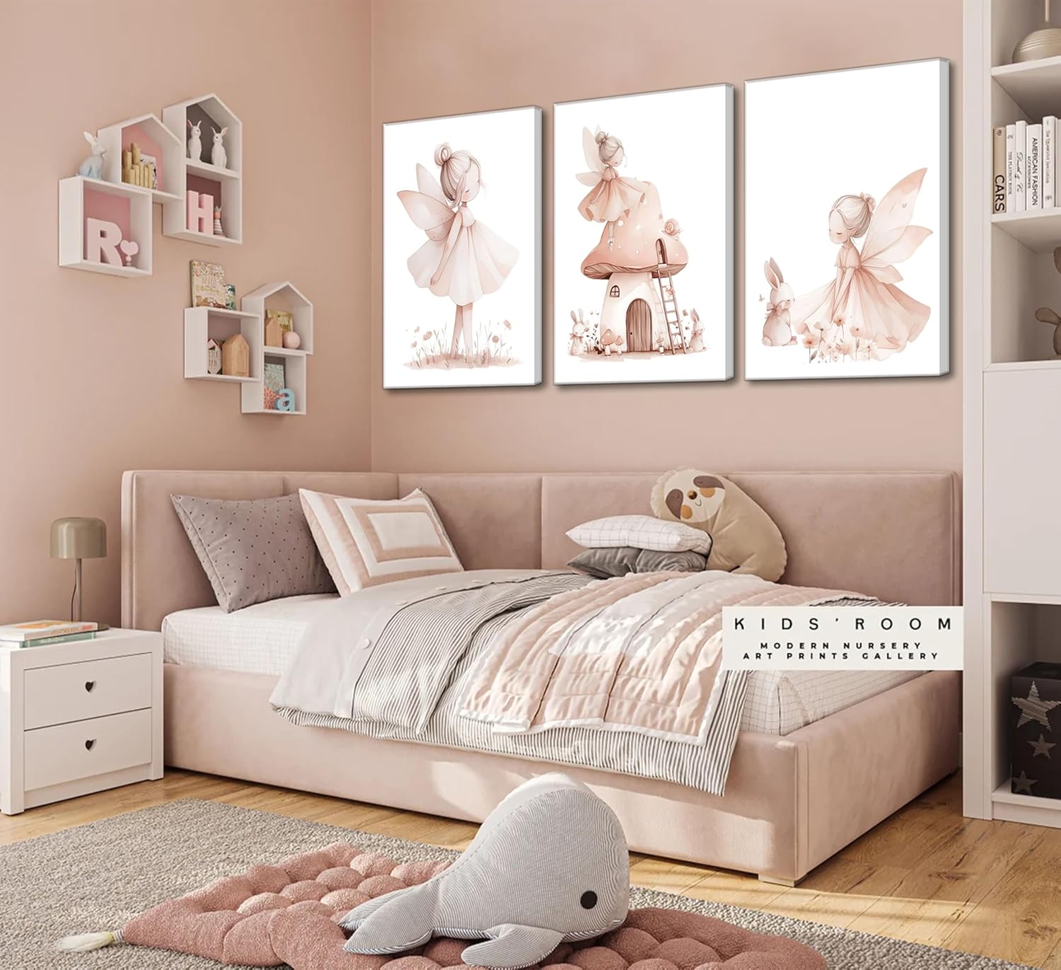 UNDDISINS 3 Pcs Pink Fairy Nursery Canvas Wall Art Girs Room Pink Nursery Painting Picture Wall Decor Cute Fairy Posters Art Fairies Paintings Artwork for Kids Room Toddler GirlRoom Home Decoration