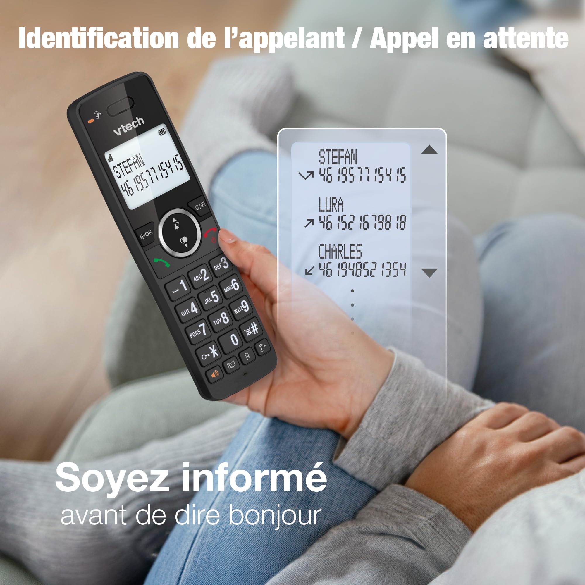 VTech DECT sans Fil à 3 combinés, Blocage d'appel, rétroéclairé, conférence, 18 Heures d'autonomie, amplificateur, Haut-Parleur Mains Libres, numérotation Rapide, Mode ECO et Silencieux | ES2002