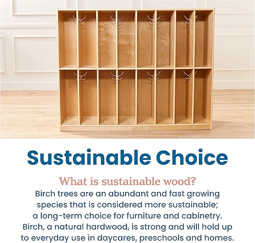 Miniatura 7 de ECR4Kids Birch - Armario de almacenamiento escolar ajustado de 16 secciones con ganchos para niños pequeños y niños casilleros certificados y
