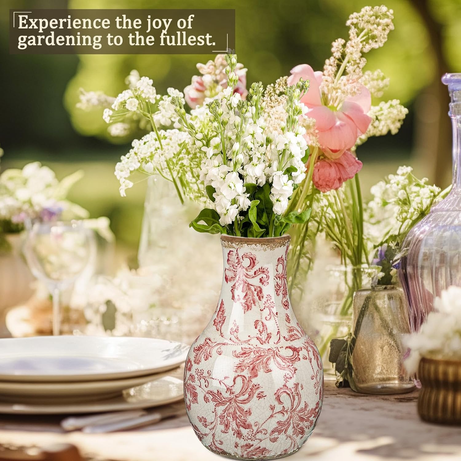LemonRoad Vintage Ceramic Flower Vase 5.7 Inch Chinoiserie Ice Cracked Glaze Porcelain Vase Rustic Ceramic Large Centerpieces for Home Table Living Room Bookshelf Office(Paisley Style)