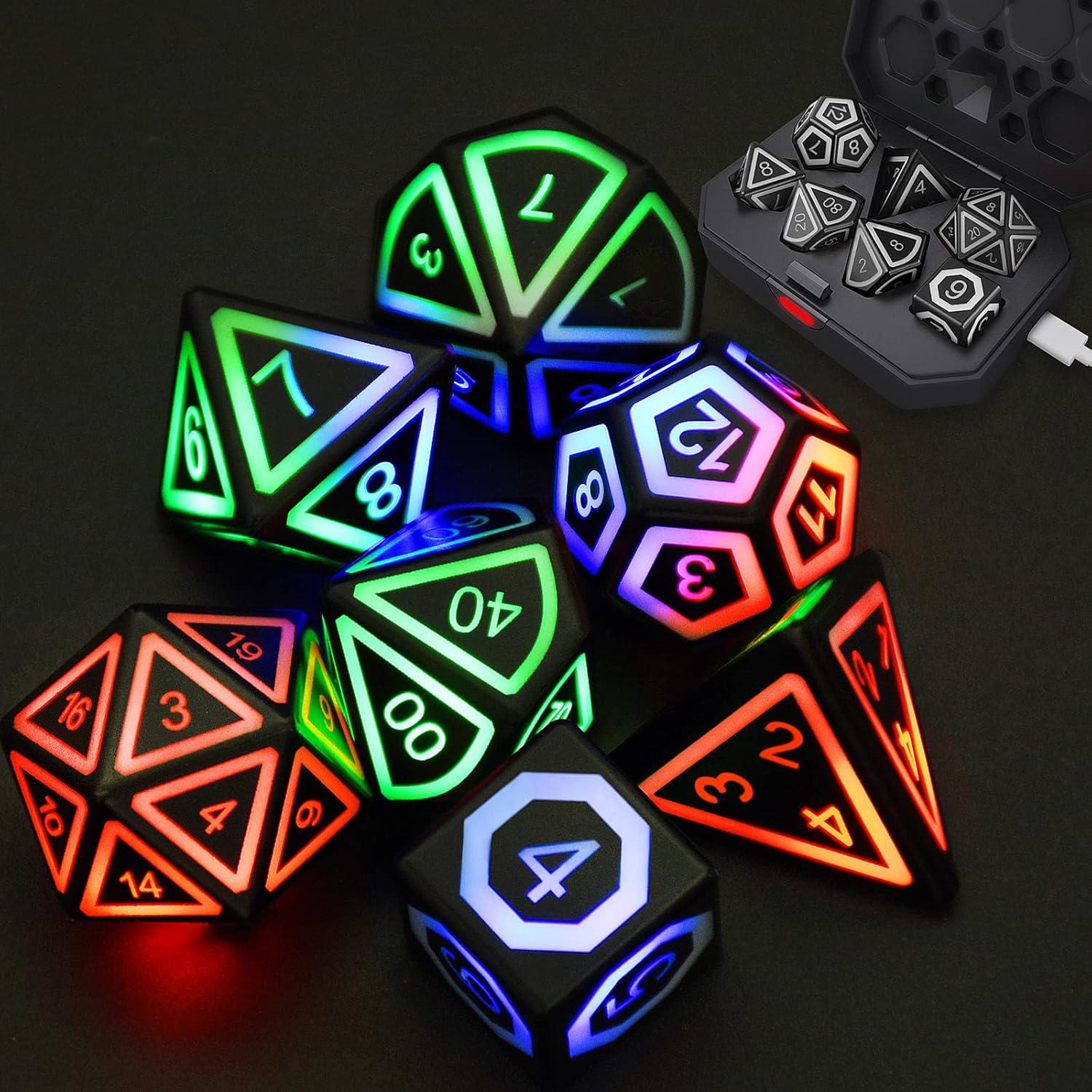 HTPOW Light up LED Dice Set Rechargeable Light Up DND Dice
