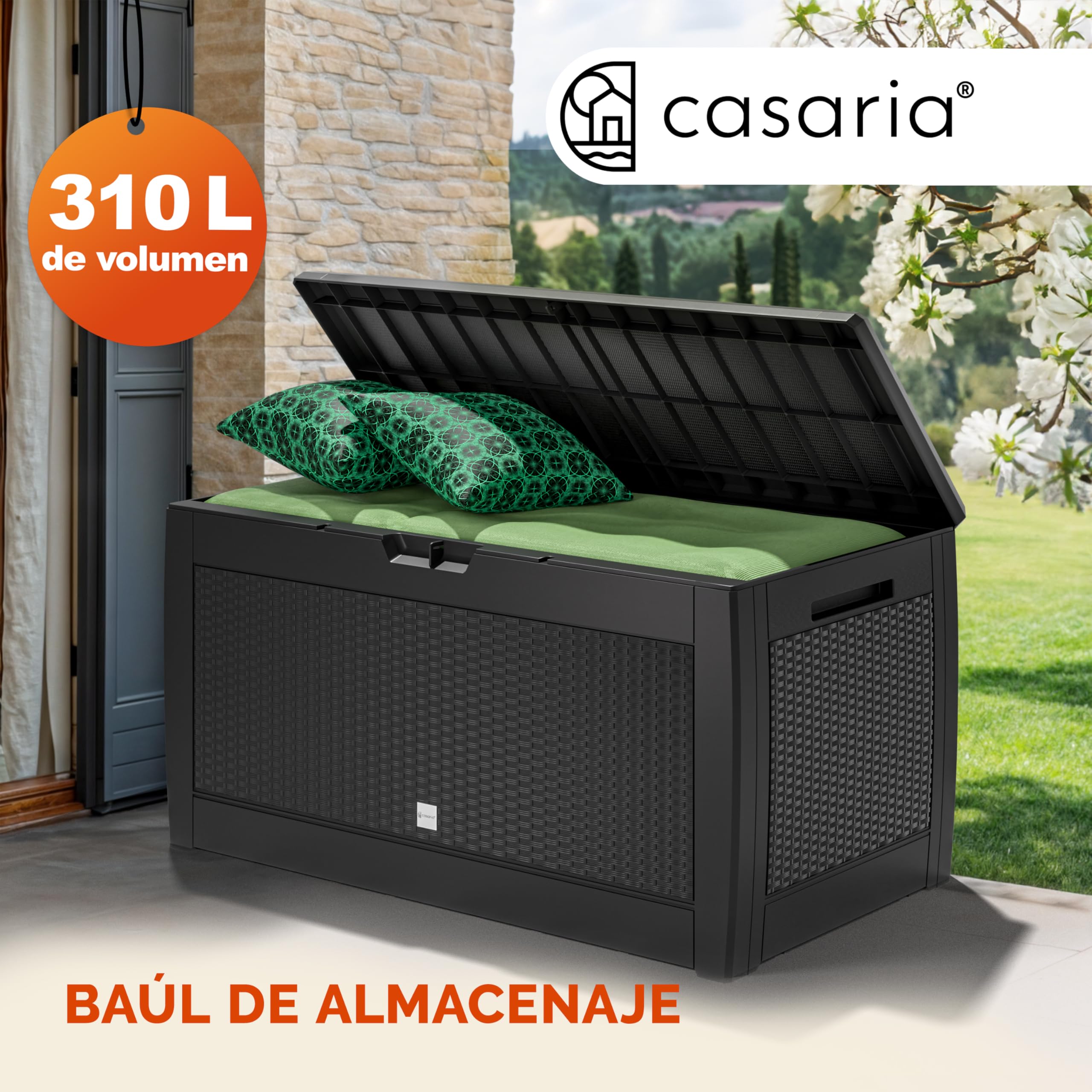 CASARIAŽ Arcón Jardín Exterior Baúl Almacenaje 310L con 4 Ruedas Asas Resistente Intemperie Rayos UV Caja Cojines 119x48x60cm Antracita