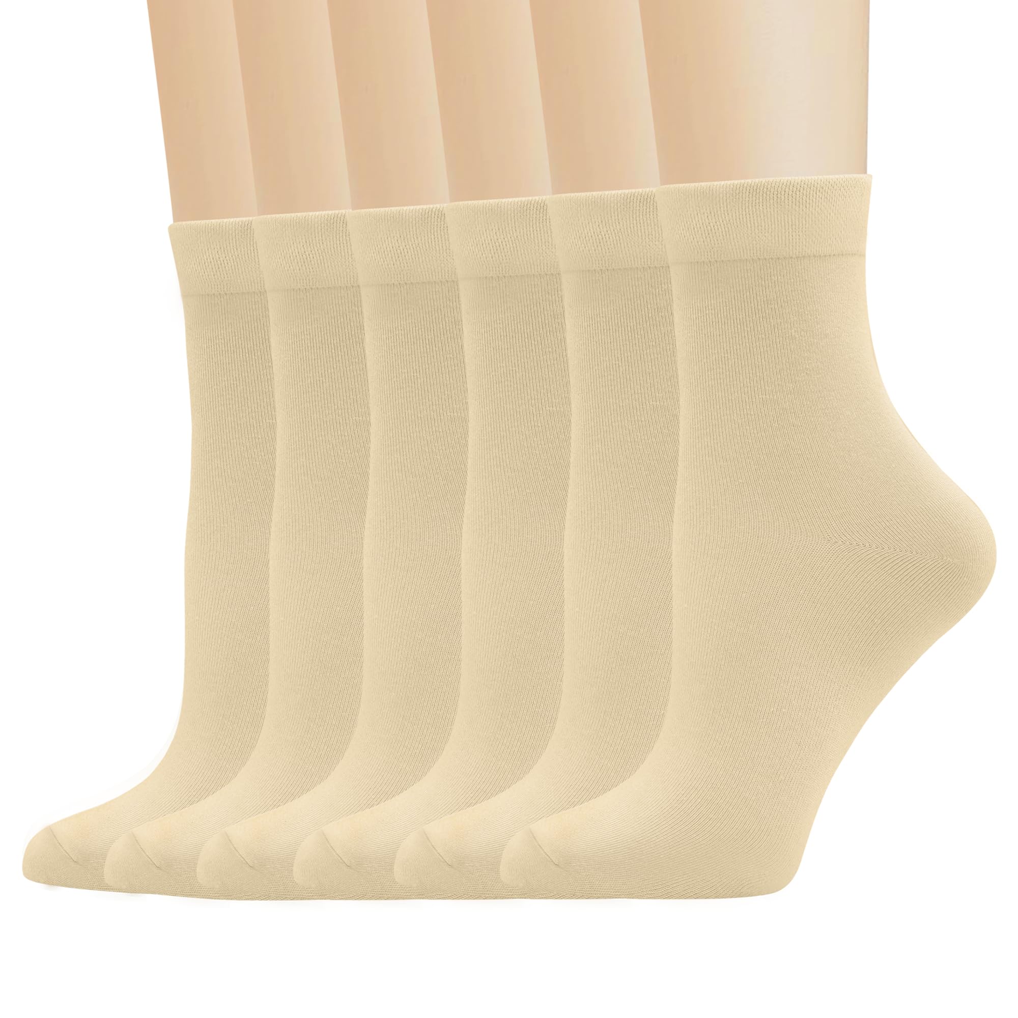Calcetines finos de fibra de bambú para mujer, con efecto de tobillo, sedoso, suave, transpirable, clásico, antiolor, 6 unidades, Beige, M