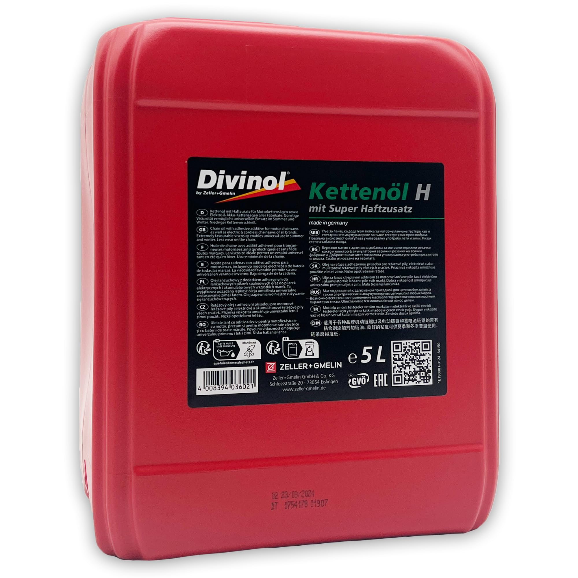 Divinol Kettenöl H | 10 L | Sägekettenöl | VG 100 | Haftöl für Motorsäge | (84150) | Kettenöl mit Haftzusatz – Verschleißschutz für Kette & Schwert – mineralisch | mit Trichter