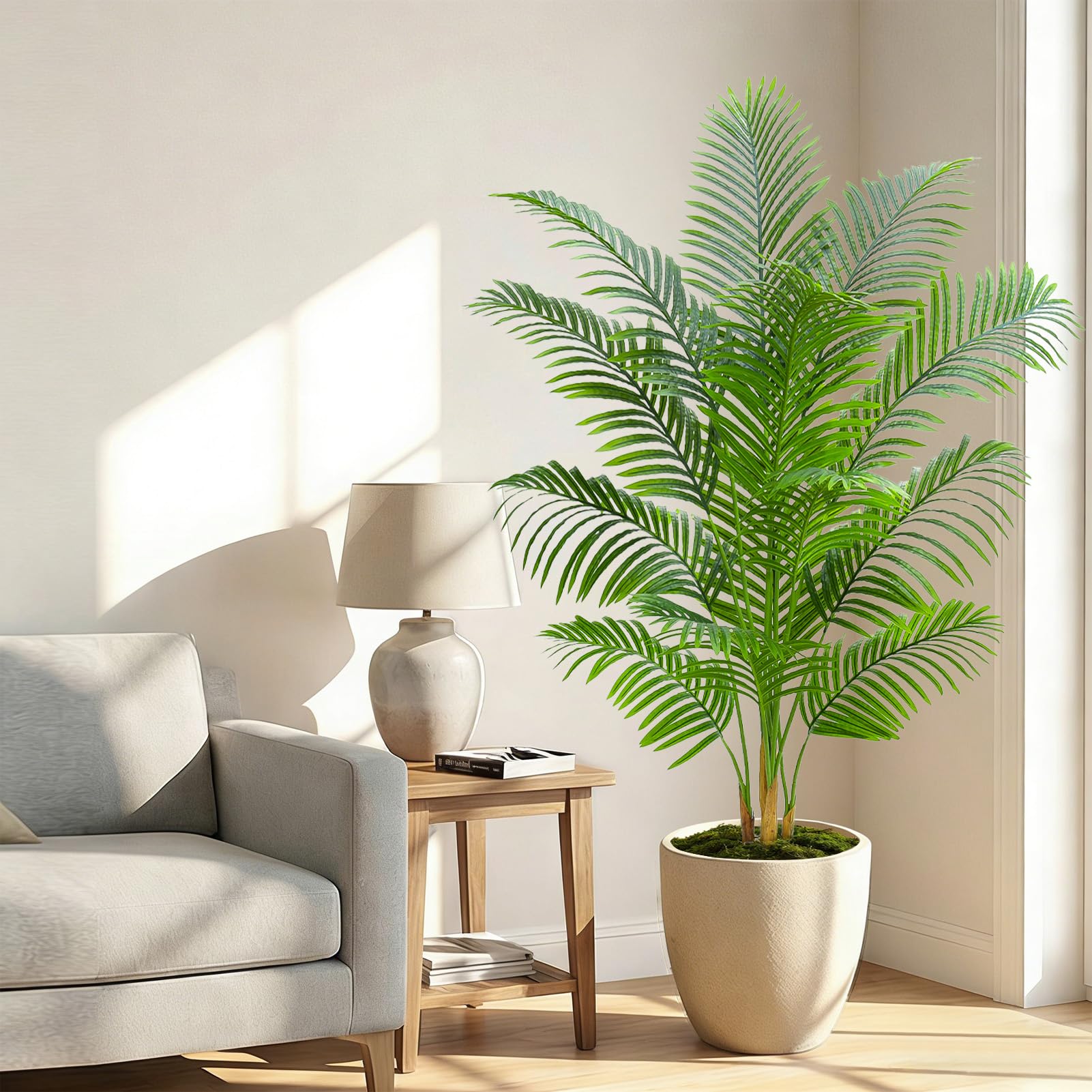 Künstliche Palme Pflanze 180 cm, Kunstpflanzen Groß mit Weißer Topf | 18 Blätter Fake Areca Palme Pflanzen, Fake Plant Kunstpflanze für Zimmer Wohnzimmer Schlafzimmer Büro Balkon Garten Deko