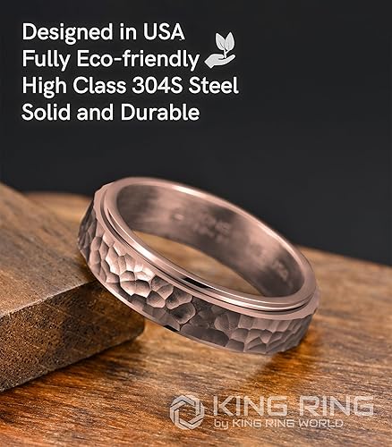 Miniatura 3 de King Ring 6mm Hammered Spinner Ring  Fidget Ring for Stress Relief, Stainless Steel Ring for Men & Women  Designed in USA
