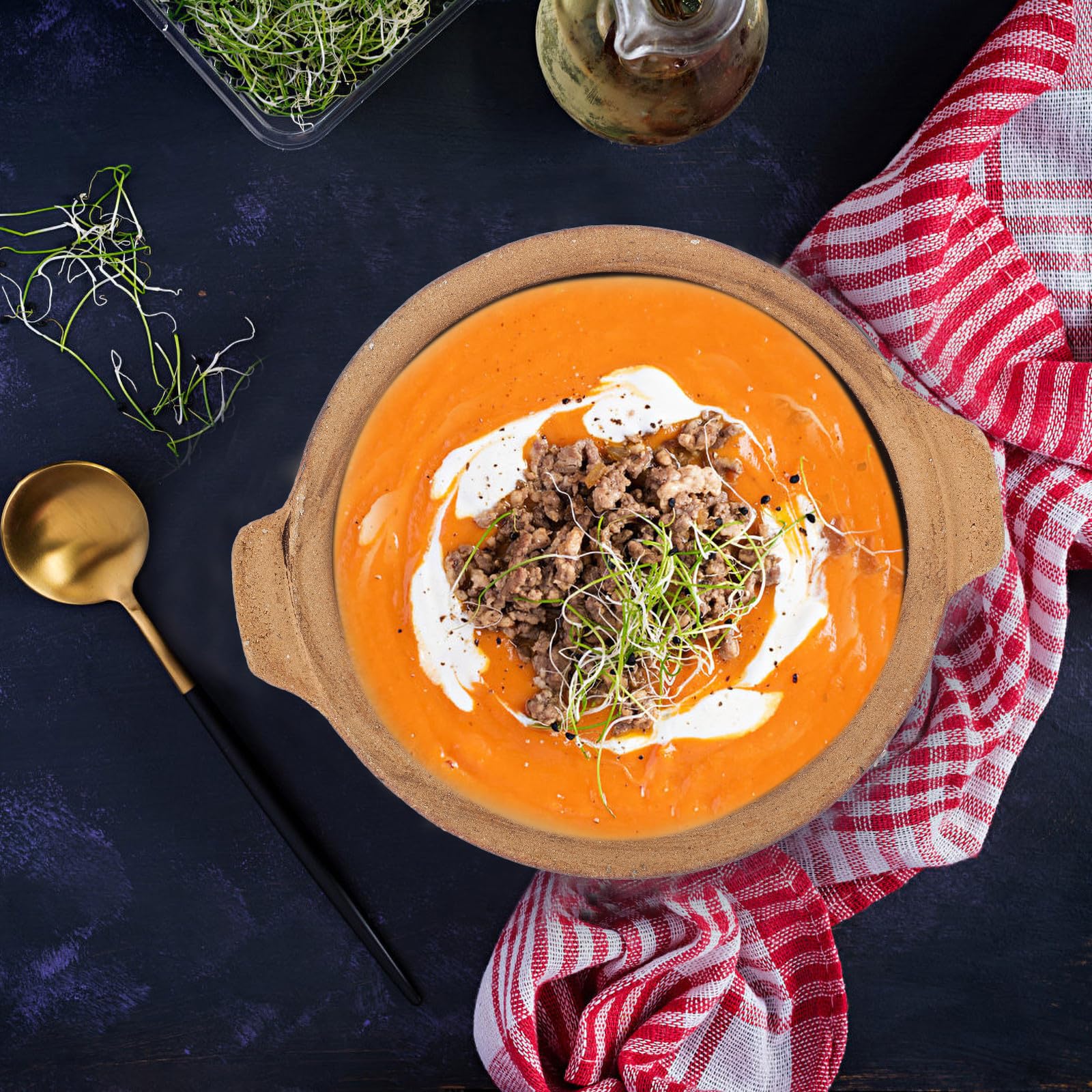 ibasenice Cazuela Resistente al Calor Olla de Barro para Cocinar 700ml Arcilla de Cerámica Doble Asa Fácil de Limpiar para Fideos de Arroz y Bibimbap, Uso Doméstico y Comercial