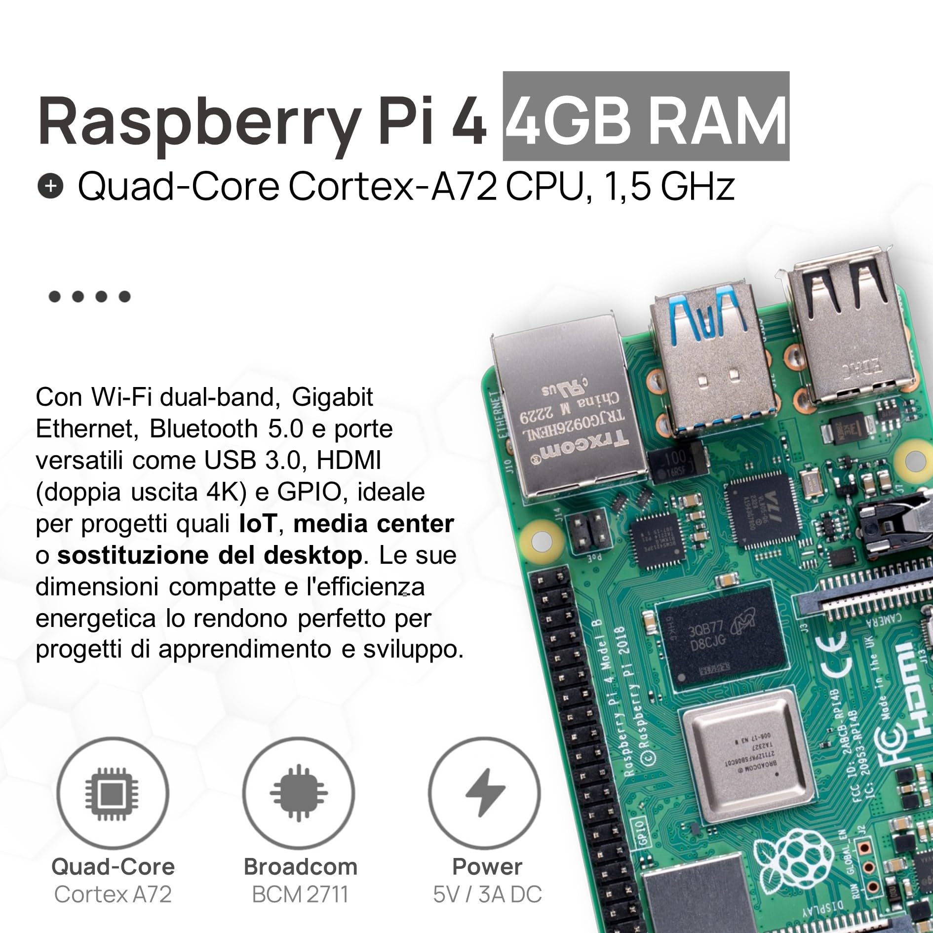 db-tronic Raspberry Pi 4 4 GB Starter Kit | Edizione nera da 64 GB | Alimentatore da 15 W | Alloggiamento | Cavo Micro HDMI 4K | Dissipatori | ideale per Home Assistant e la smart home