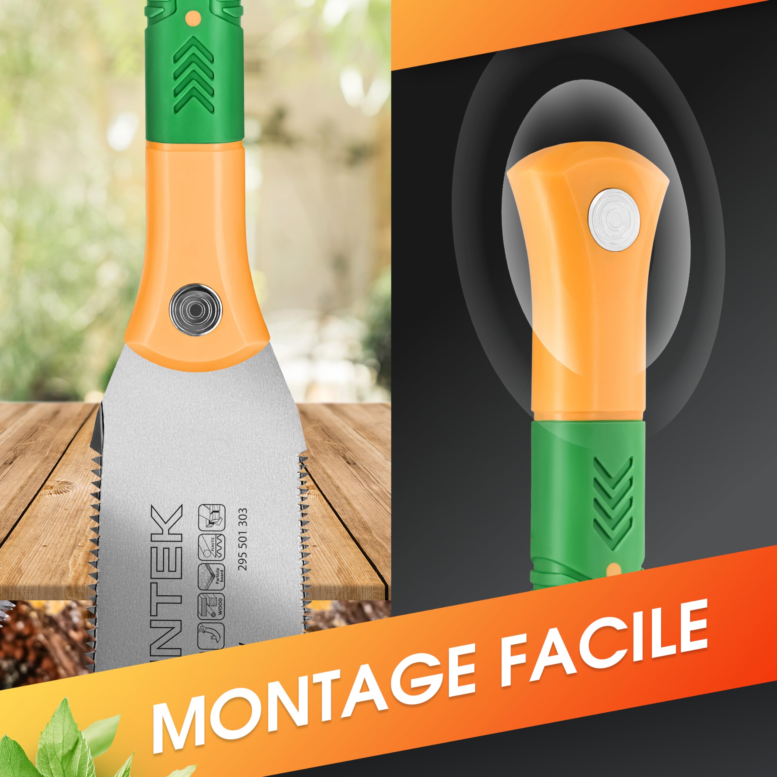 GRÜNTEK Scie Japonaise Menuisier 300mm Scie Jardin Coupe double fine et grosse Scie à main bois lame double