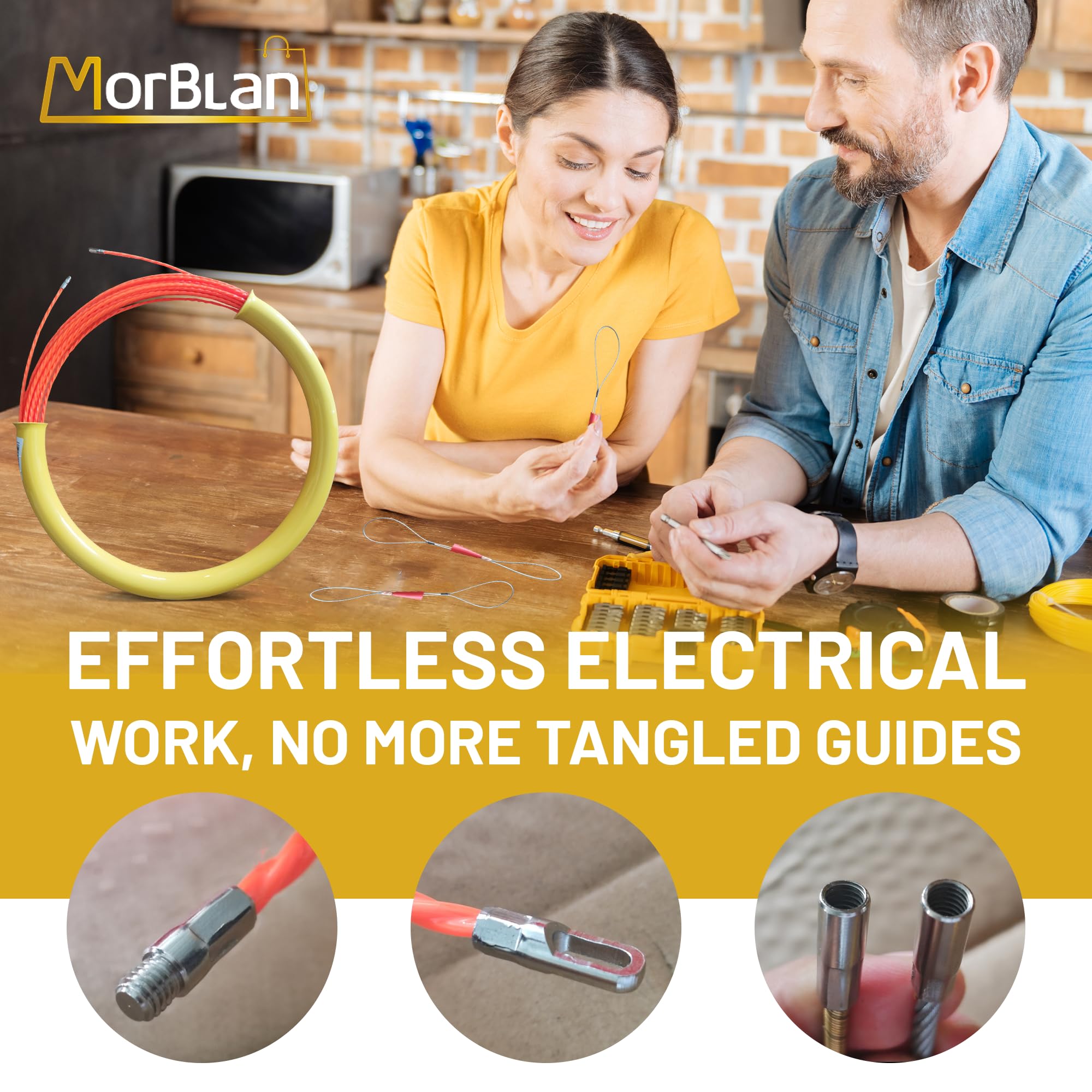 Guia pasacables I Guia de Electricista I Guía para cableado I Resortes Intercambiables I Tubo de Enrollado Incluido I Pasa Cables eléctricos I Dos Cabezales Intercambiables I 30 Metros X 4,5 mm