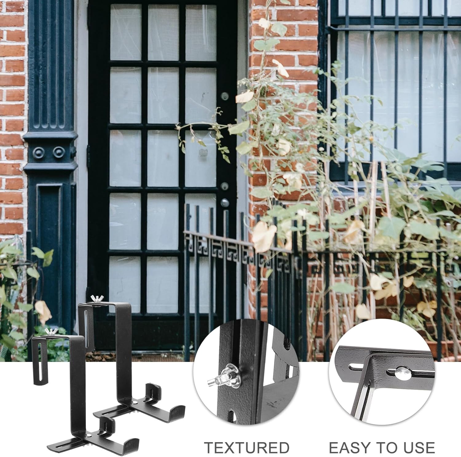 Cabilock 2pcs Outdoor Plant Hanger Bracket for Railing Balcony and Window Sturdy Support for Flower Pots and Lanterns for Indoor and Garden Use