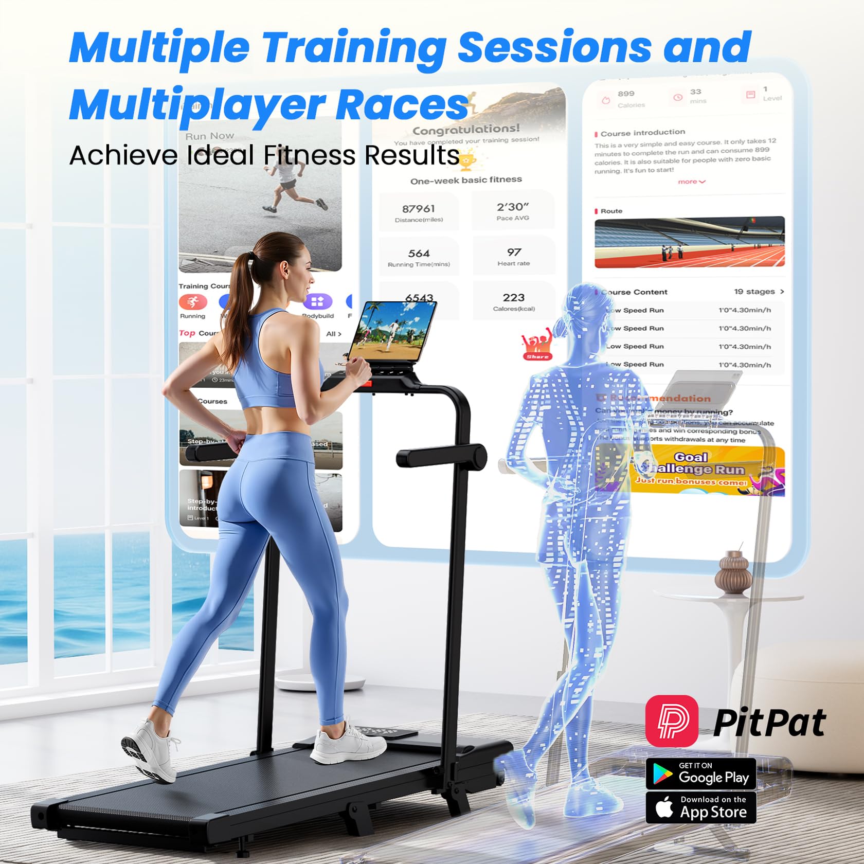 4 in 1 Walking Pad mit Steigung 6% Superun, 12km/h Laufband für Zuhause Klappbar mit APP und Fernbedienung, Max 136kg Laufband Schreibtisch mit Multi-Runner-Rennen und Training Course Erlebnis vor Ort
