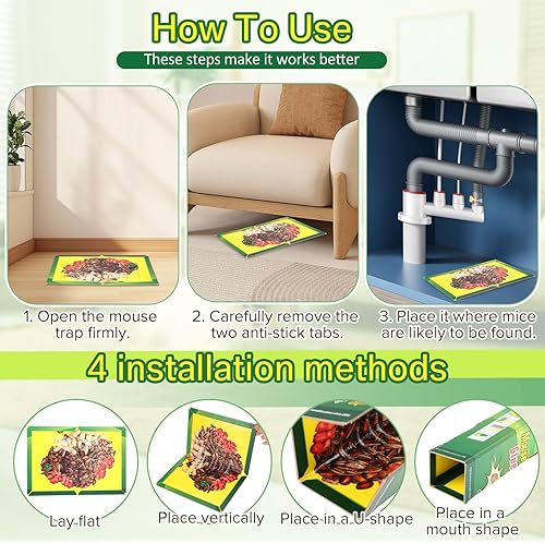 Miniatura 6 de Qualirey Paquete de 6 trampas adhesivas para ratones, tableros de pegamento extra grandes de 8.3 x 11.8 pulgadas con impresión atractante de
