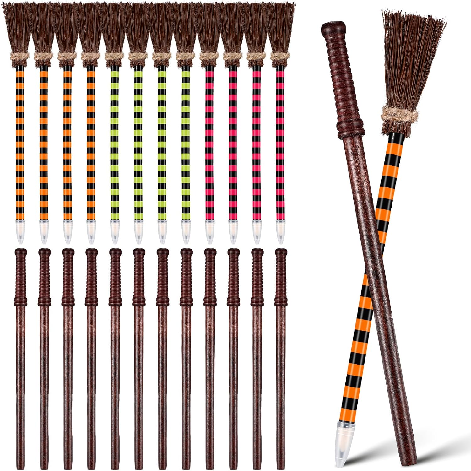 Wand Pencils Set Halloween Witch Broom Pencils Wizard Party Favors Witch Theme Birthday Goody Bag Filler Favors for Halloween Party Gifts Rewards(24 Pack)