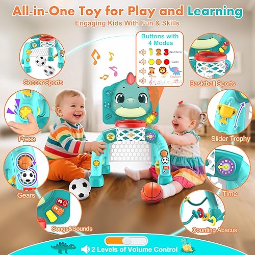 Miniatura 2 de Dinosaurio Kids Sports Play Toy 4 en 1 Multifunción Actividad en interiores y exteriores - Lanzamiento de baloncesto, lanzamiento de anillo, juego