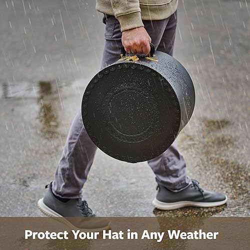 Miniatura 4 de Creative Scents Caja grande para sombreros para hombres y mujeres, contenedor redondo para sombreros, fácil de viajar, con tapa de bloqueo dorada y