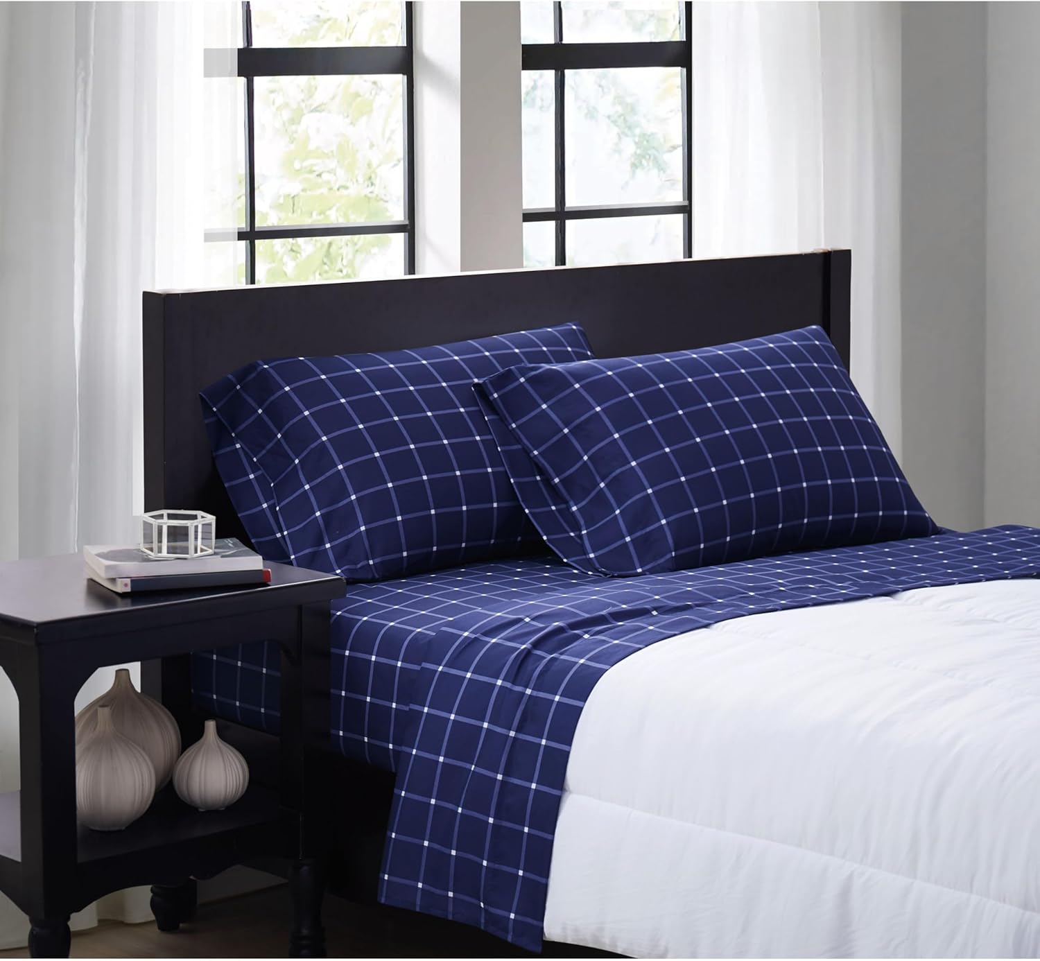 Truly Soft Everyday Tattersall Navy/White Twin Sheet Set