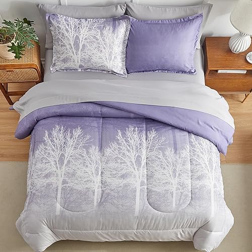 Miniatura 3 de AIKASY Bed in a Bag - Juego de edredón Queen de 7 piezas, diseño de árbol degradado azul brumoso, edredón reversible para todas las estaciones (1