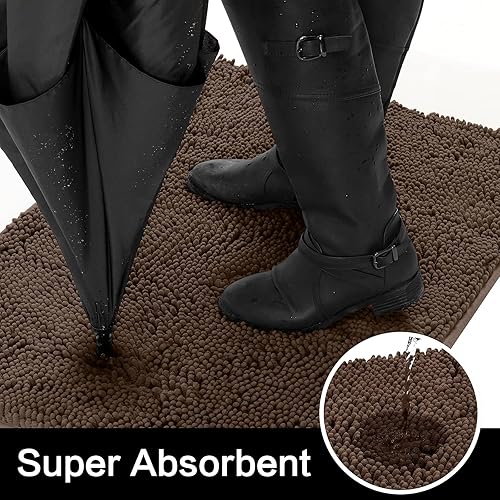 Miniatura 2 de HOMEIDEAS Tapete para entrada interior, 32 x 20 pulgadas, felpilla altamente absorbente, lavable, antideslizante, para puerta de bienvenida, para