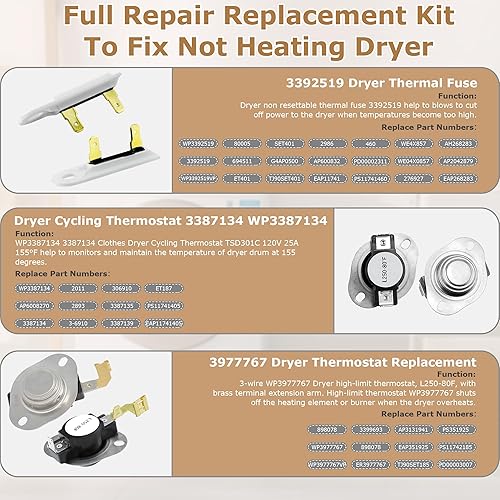 Miniatura 4 de Elemento calefactor NED4655EW1 apto para Amana 279838 W10724237 NED4600YQ1 NED4600YQ0 apto para Whirlpool WED4815EW1 WED4850HW0 WED5300VW0 apto para