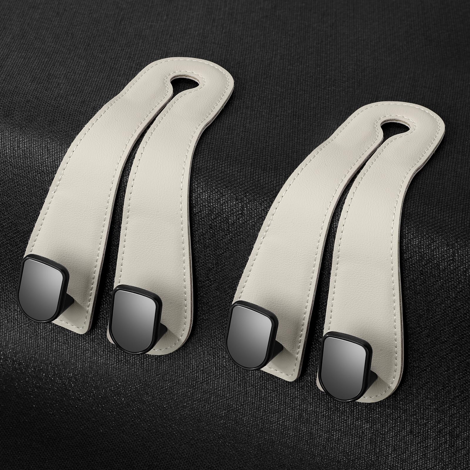 2025 Automotive Seat Back Hooks,Leather Car Seat Hooks,Dual Headrest Organizer Hangers for Purses, Bags & Phones, 2 in 1 Car Headrest Hidden Hook for Tidy Organization,Pack of 2(Ivory White)