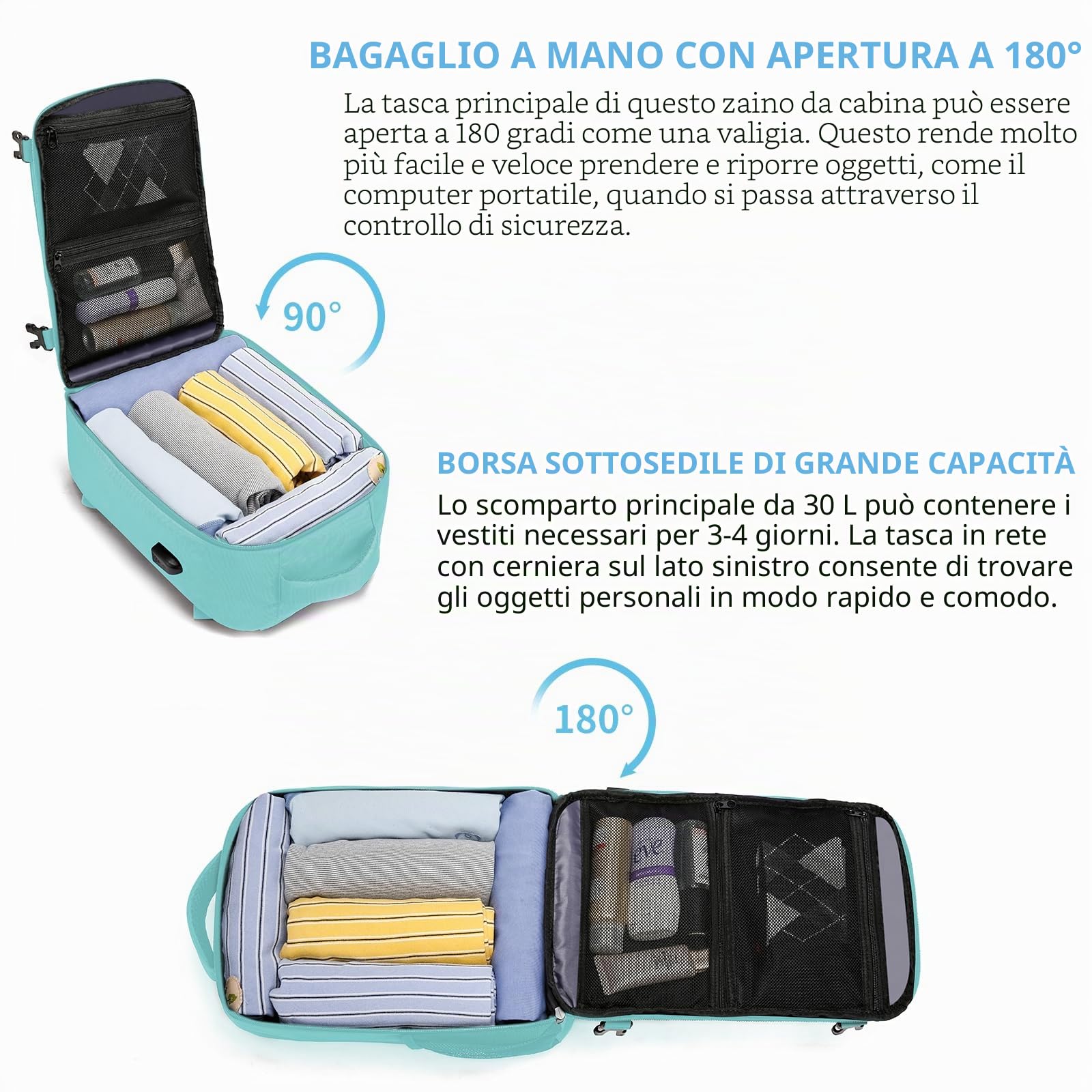 EZUOLA Zaino da Viaggio Aereo 20L Bagaglio a Mano Ryanair 40x20x25 Borsa da Cabina Porta PC USB Verde