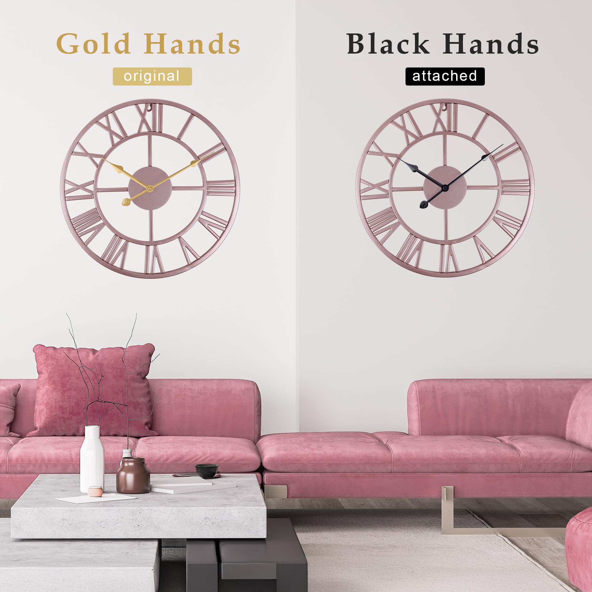 Grote Wandklok 40.6 Cm Roze Goud Lafocuse Roze Wandklok 40,6 Cm - Roségoud Metaal, Romeinse Cijfers, Stil Uurwerk, 2 Paar Wijzers Grote Wandklok Roze Goud 40 Cm