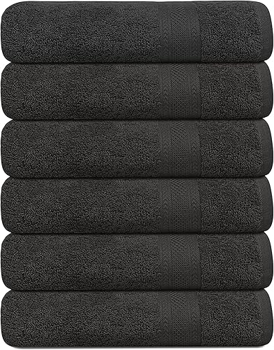 KAHAF COLLECTION Toallas de baño 100% algodón, color gris, 24 x 48 pulgadas, paquete de 6 toallas, de secado rápido, altamente absorbentes, toalla