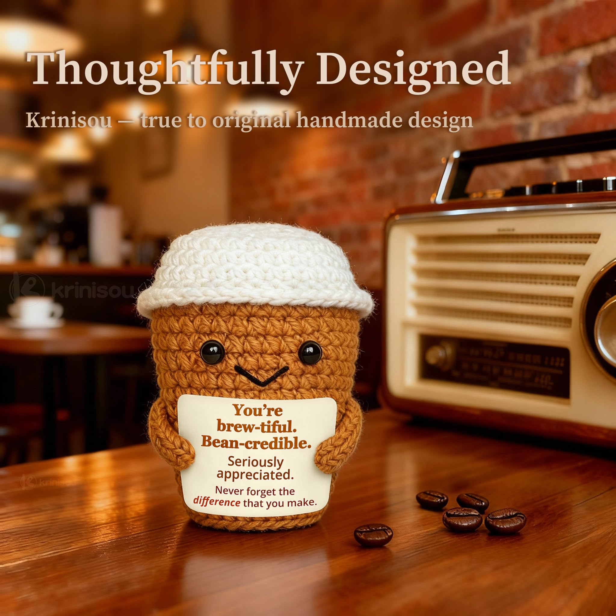 Coffee Lovers Gifts for Women, Positive Espresso Emotional Crochet Handmade Support, Small Appreciation Gifts for Coworker, Teacher Friends Thank You Gift