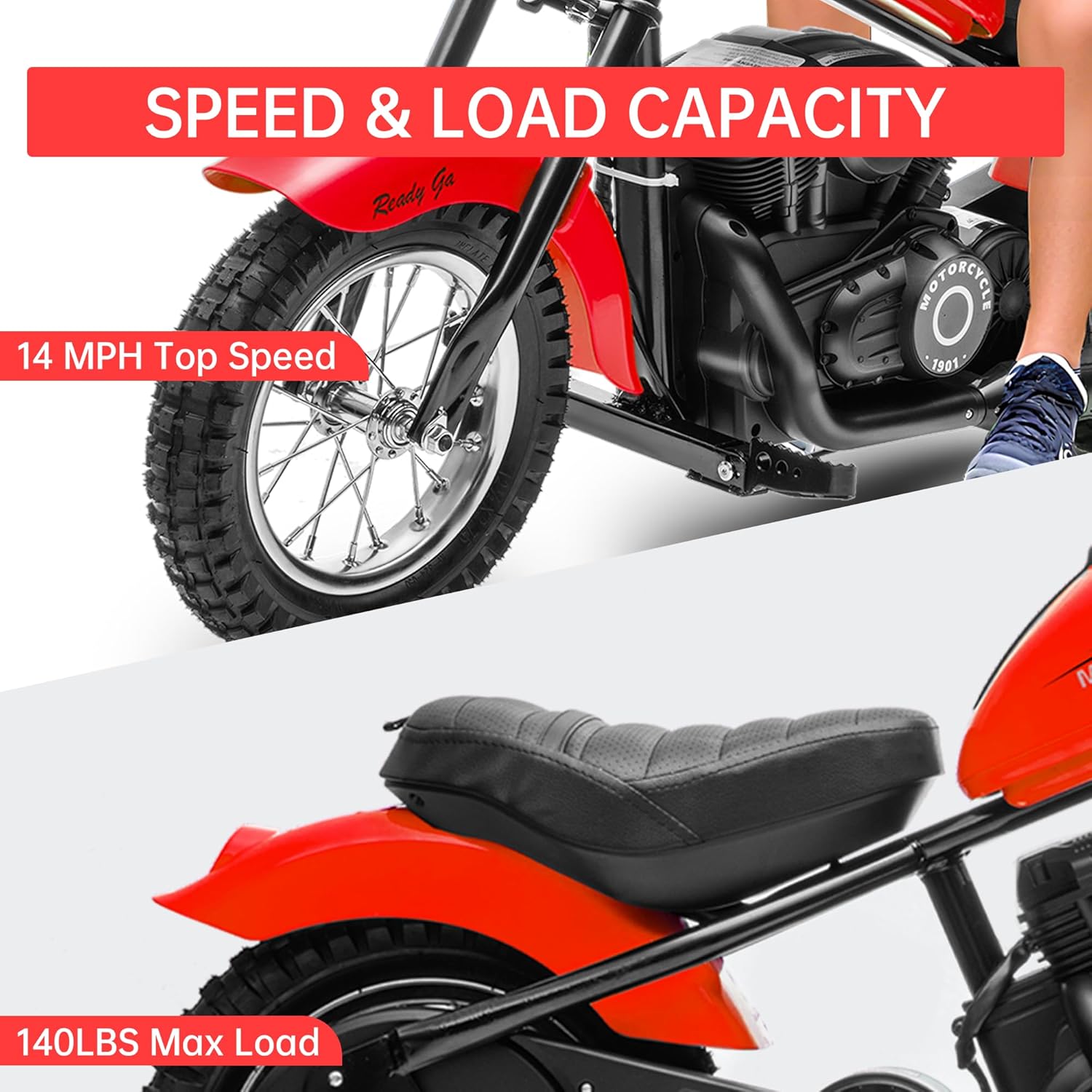 Electric Dirt Bike, 15 Mph & 150lb Max, 24V Ride On Toy for Big Kids w/Led Lights & Power Display, Chain-Driven Motor, Twist-Grip Throttle, Shock Springs, Handbrake, 12" Air-Filled Tires, Red