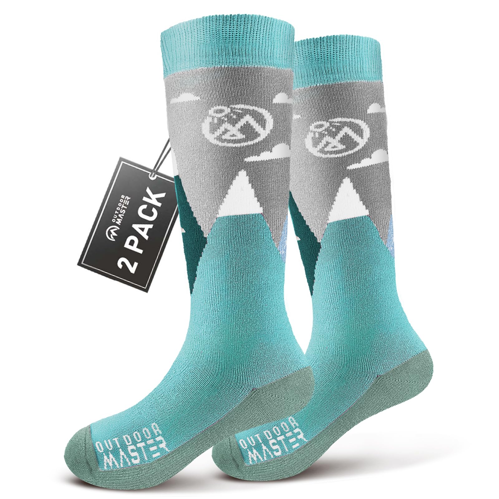 OutdoorMaster Merino Wool Ski Socks for Kids, Boys & Girls, Thermal Winter Warm Snowboarding Socks for Cold Weather